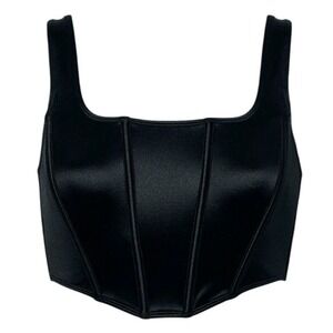 NWT La Senza Women's Mirrored Satin Bra Top Bustier Corset Boning Black M